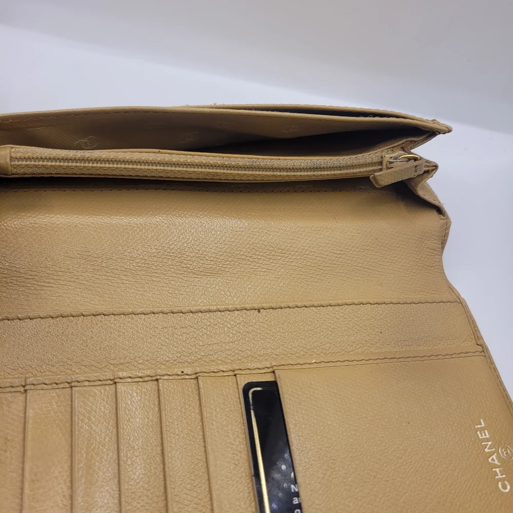 Chanel Leather Tan Long Bifold Vintage Wallet